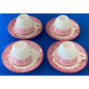 Wedgewood Mayfair William Sanoma Tea Coffee Cup/ Saucer Set 4 England Red White